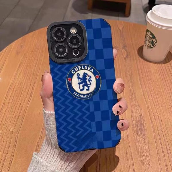 Coque téléphone cuir imitation motif football bleu compatible iPhone 7 à 11