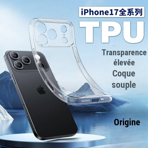 Coque transparente TPU fine pour iPhone 17 Pro Max et modèles compatibles