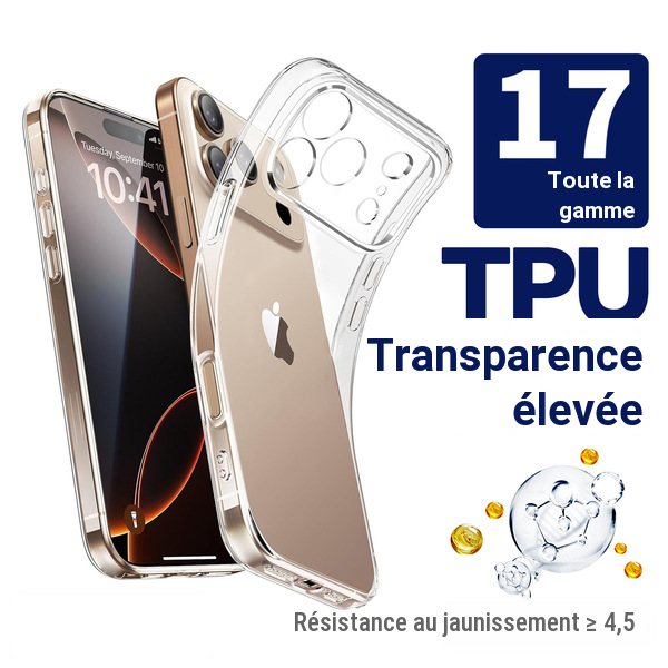 Coque transparente TPU fine pour iPhone 17 Pro Max et modèles compatibles