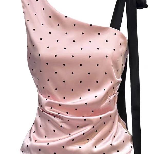 Débardeur femme sans manches rose à pois, coupe ajustée, été