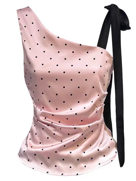 Débardeur femme sans manches rose à pois, coupe ajustée, été
