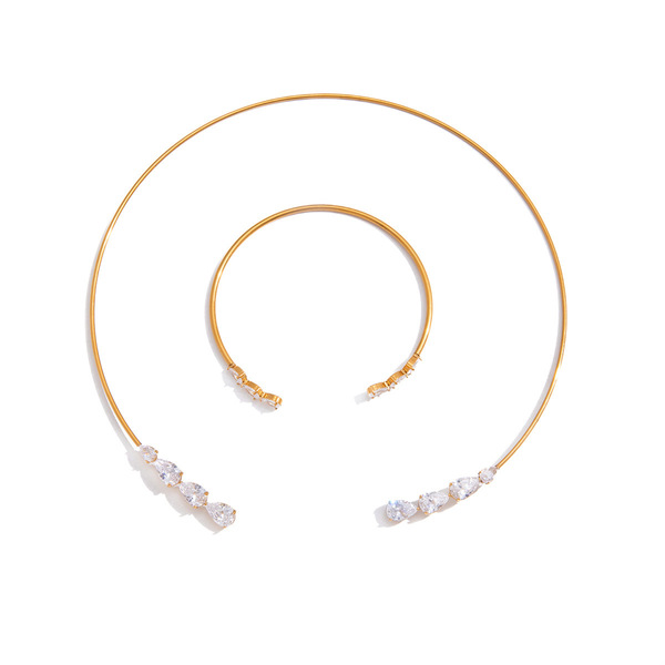 Ensemble collier et bracelet en acier inoxydable avec zircon blanc