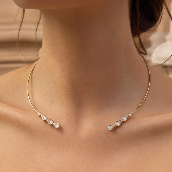 Ensemble collier et bracelet en acier inoxydable avec zircon blanc
