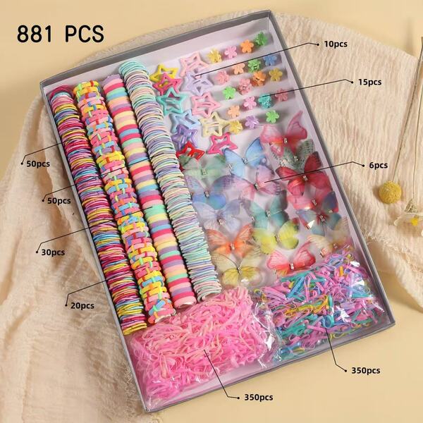 Ensemble de 718 accessoires cheveux enfant : pinces, élastiques, style princesse