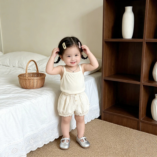 Ensemble été bébé fille débardeur à pois et short dentelle