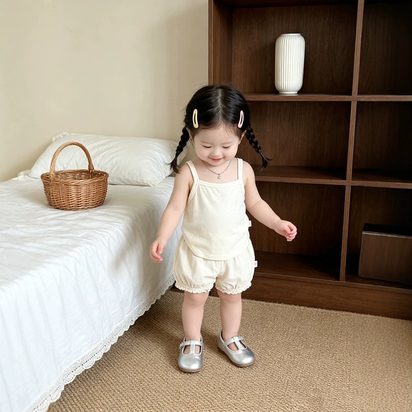 Ensemble été bébé fille débardeur à pois et short dentelle