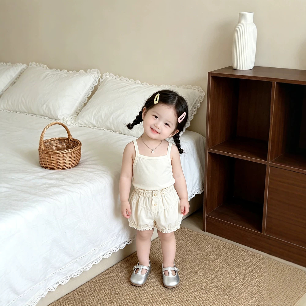 Ensemble été bébé fille débardeur à pois et short dentelle