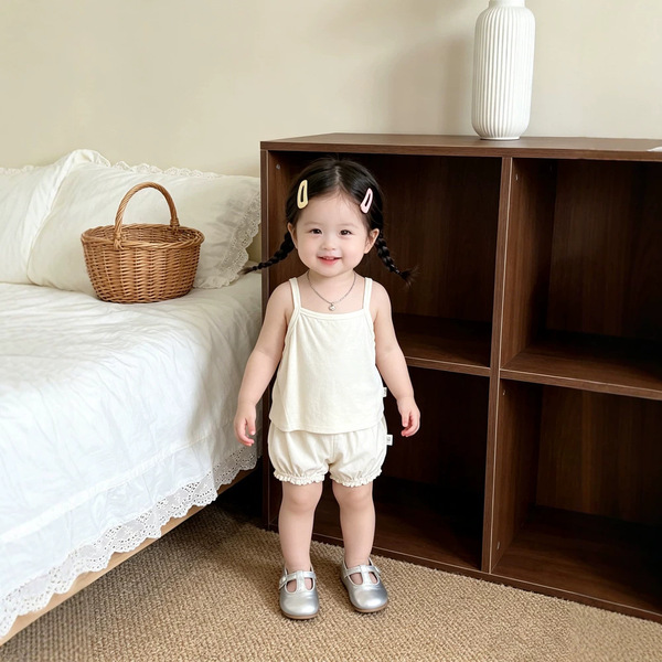 Ensemble été bébé fille débardeur à pois et short dentelle