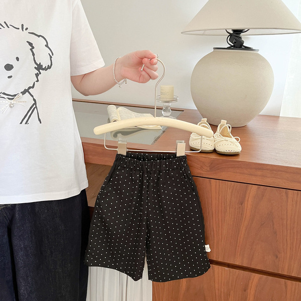 Ensemble été fille : top sans manches dentelle brodée et short à pois