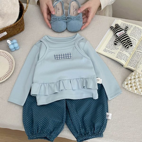 Ensemble fille 2 pièces à bretelles et pantalon à pois, 1-3 ans
