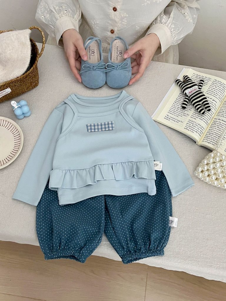 Ensemble fille 2 pièces à bretelles et pantalon à pois, 1-3 ans