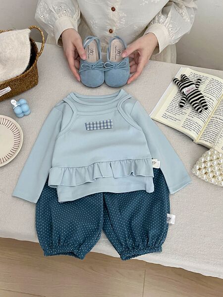 Ensemble fille 2 pièces à bretelles et pantalon à pois, 1-3 ans