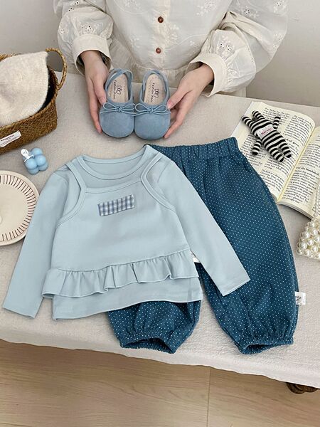 Ensemble fille 2 pièces à bretelles et pantalon à pois, 1-3 ans