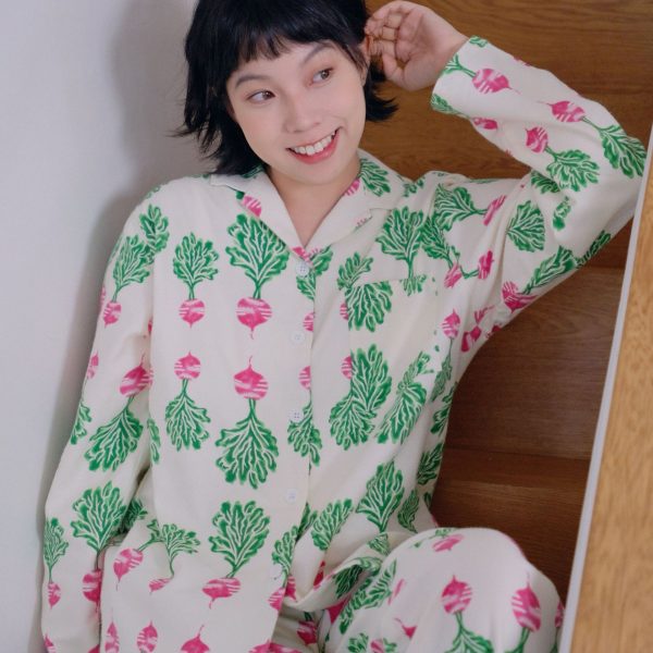 Ensemble pyjama femme 100% coton brossé, manches longues et pantalon