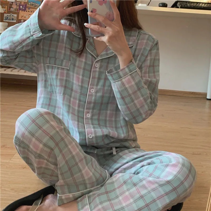 Ensemble pyjama femme cardigan manches longues style coréen