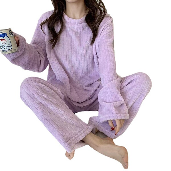 Ensemble pyjama femme en flanelle épaisse et chaude pour l'hiver