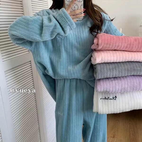 Ensemble pyjama femme en flanelle épaisse et chaude pour l'hiver