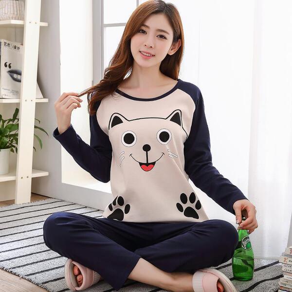 Ensemble pyjama femme manches longues et pantalon, imprimé ours