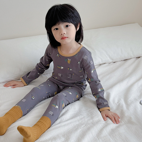 Ensemble sous-vêtement thermique enfant en coton brossé, motif dessin animé