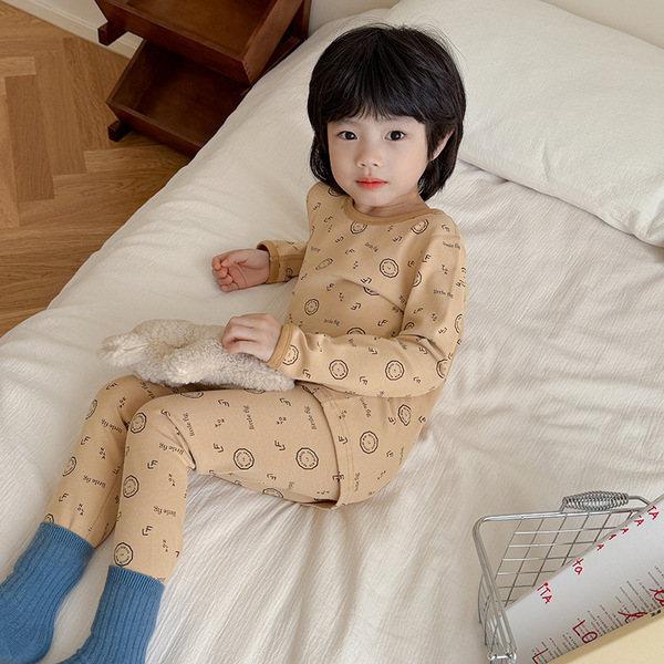 Ensemble sous-vêtement thermique enfant en coton brossé, motif dessin animé