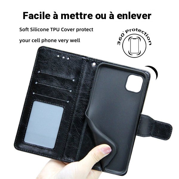 Étui en cuir avec support et porte-carte pour iPhone 17 Pro Max, 16 Pro, 17, 16