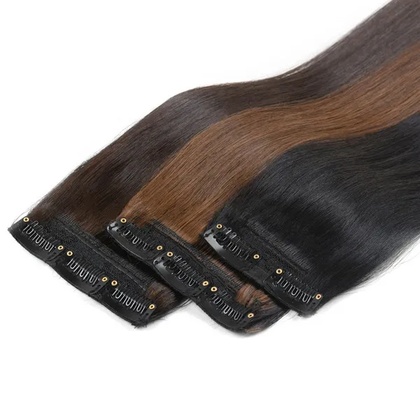 Extensions de cheveux naturels à clip, mèches droites pour femme