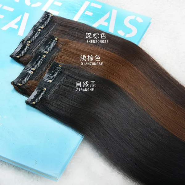 Extensions de cheveux naturels à clip, mèches droites pour femme