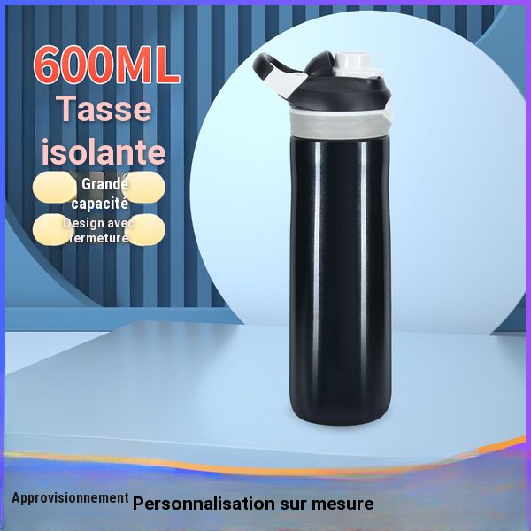 Gourde isotherme en acier inoxydable 316 avec paille 600 ml