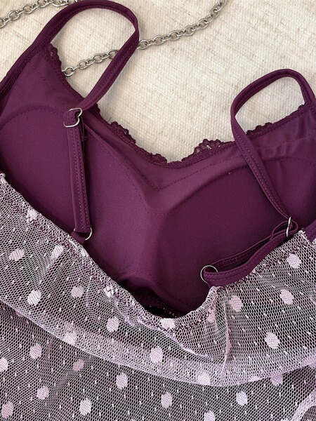 Haut camisole femme sans manches en dentelle à pois avec coques intégrées