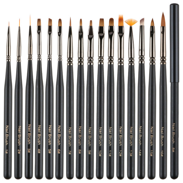 Kit de 16 pinceaux nail art pour ongles en gel, dégradés et fleurs avec étui