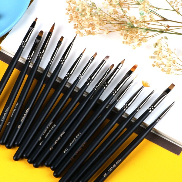 Kit de 16 pinceaux nail art pour ongles en gel, dégradés et fleurs avec étui