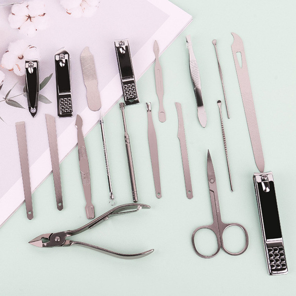 Kit de manucure 19 pièces en acier carbone pour ongles et pieds