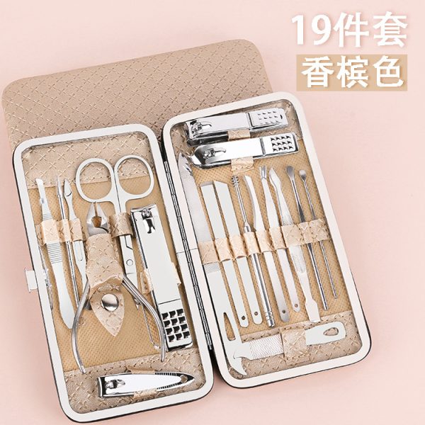 Kit manucure 19 pièces en acier carbone, coupe-ongles et outils de soin