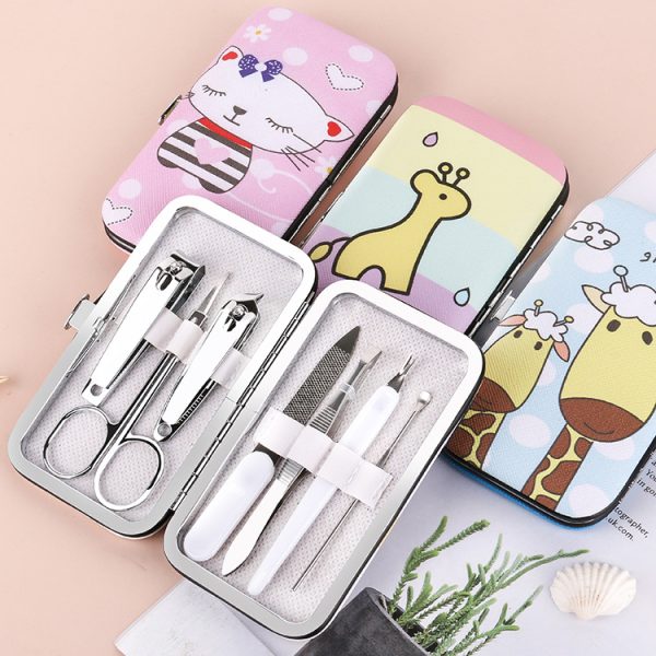 Kit manucure 7 pièces en acier carbone, motifs animaux