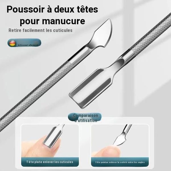 Kit manucure en acier inoxydable : ciseaux à cuticules, poussoir, fourchette