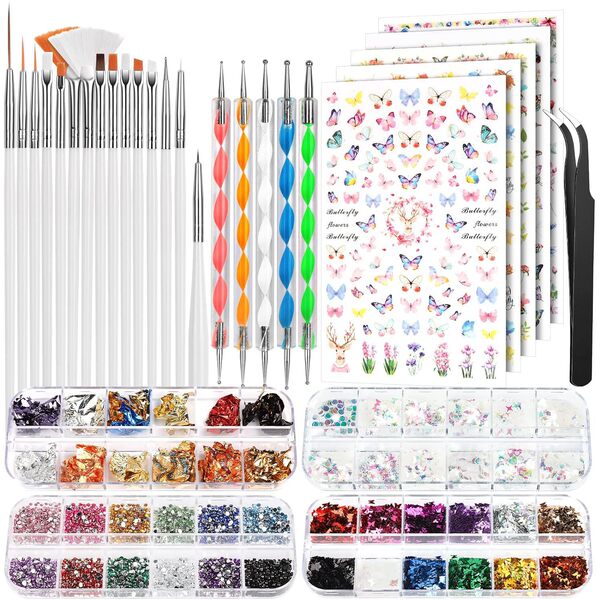 Kit nail art avec stylos à dessin, paillettes et pincettes pour ongles