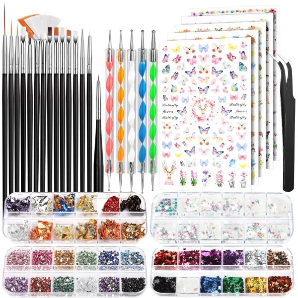 Kit nail art avec stylos à dessin, paillettes et pincettes pour ongles