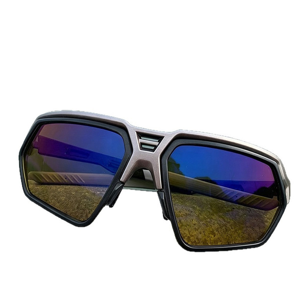 Lunettes de soleil polarisées UV400, monture argentée, verres bleus miroir