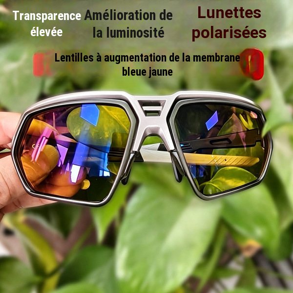 Lunettes de soleil polarisées UV400, monture argentée, verres bleus miroir