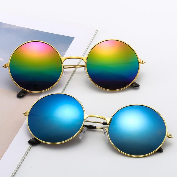 Lunettes de soleil rondes en métal rétro à verres colorés, homme et femme