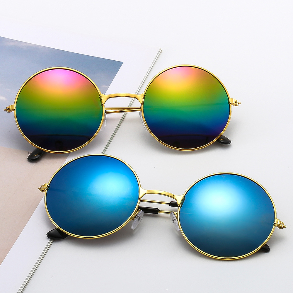 Lunettes de soleil rondes en métal rétro à verres colorés, homme et femme