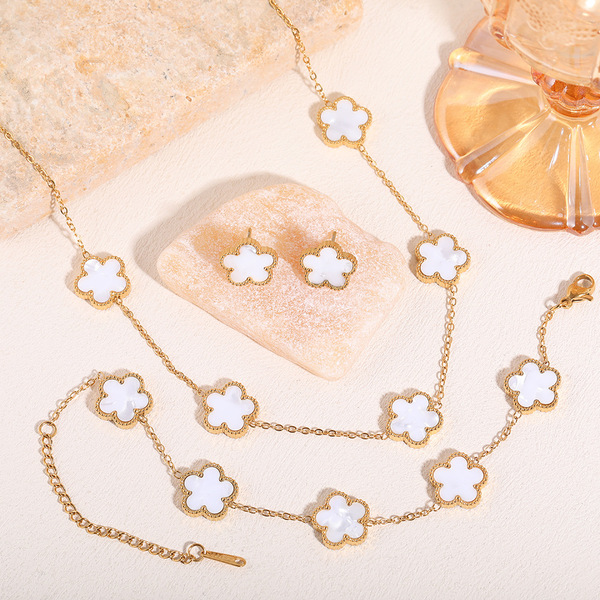 Parure bijoux femme acier inoxydable motif fleur à cinq pétales