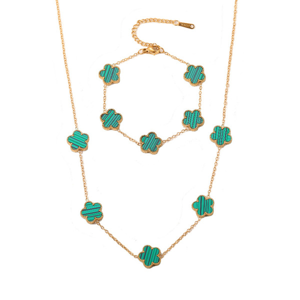 Parure bijoux femme acier inoxydable motif fleur à cinq pétales