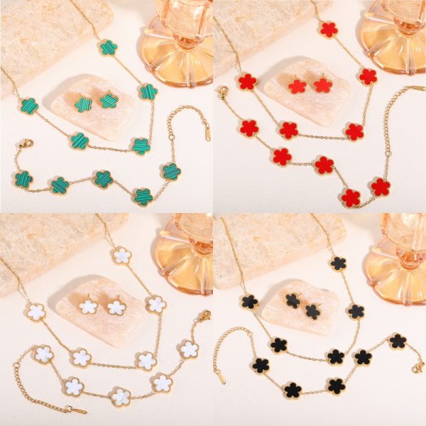 Parure bijoux femme acier inoxydable motif fleur à cinq pétales