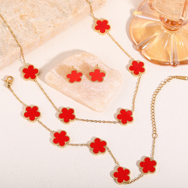 Parure bijoux femme acier inoxydable motif fleur à cinq pétales