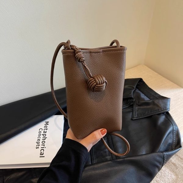 Petit sac à bandoulière mignon pour téléphone en simili cuir, avec boule