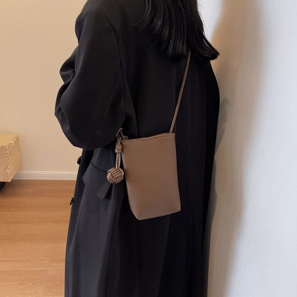 Petit sac à bandoulière mignon pour téléphone en simili cuir, avec boule