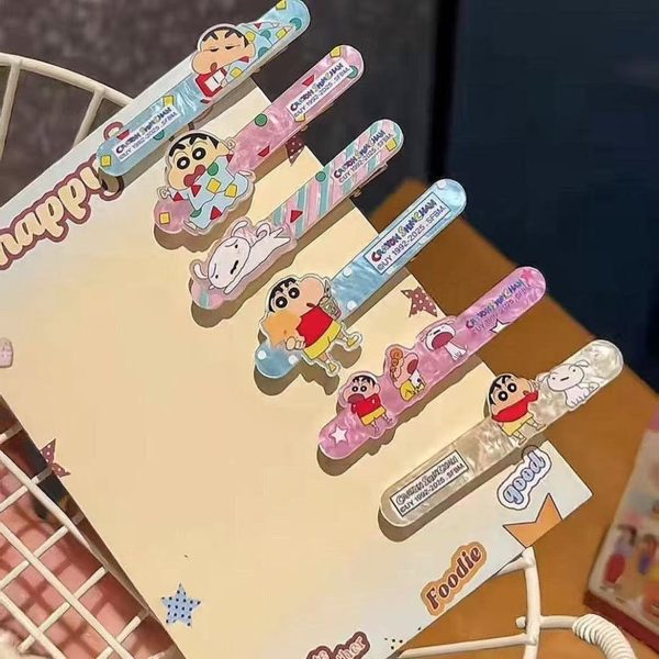Pince à cheveux Crayon Shin-chan en acrylique, pince à frange pour femme