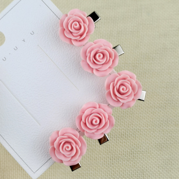Pince à cheveux décorative fleur camélia et nœud rose pour femme