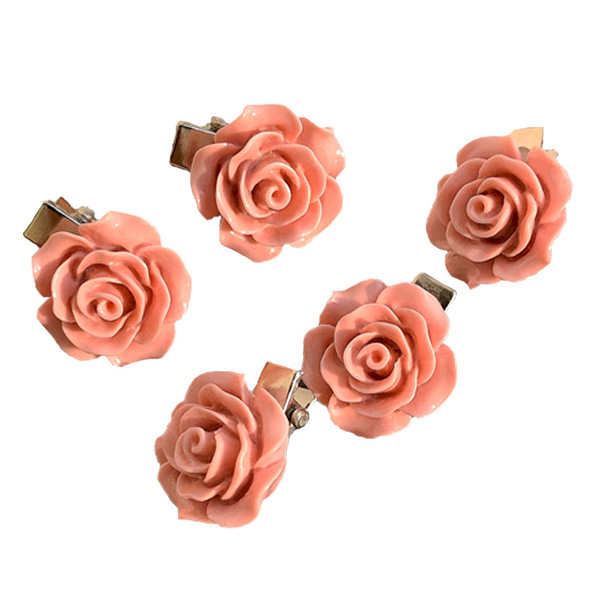 Pince à cheveux décorative fleur camélia et nœud rose pour femme